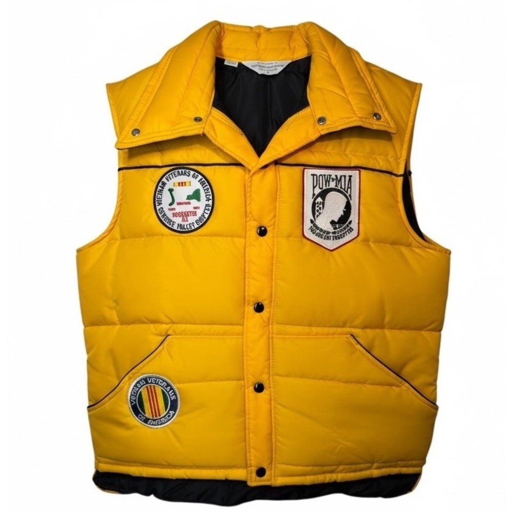 Vintage Eastman Kodak Puffer Vest With Veteran POW Patches Yellow L/XL  1 Of 1